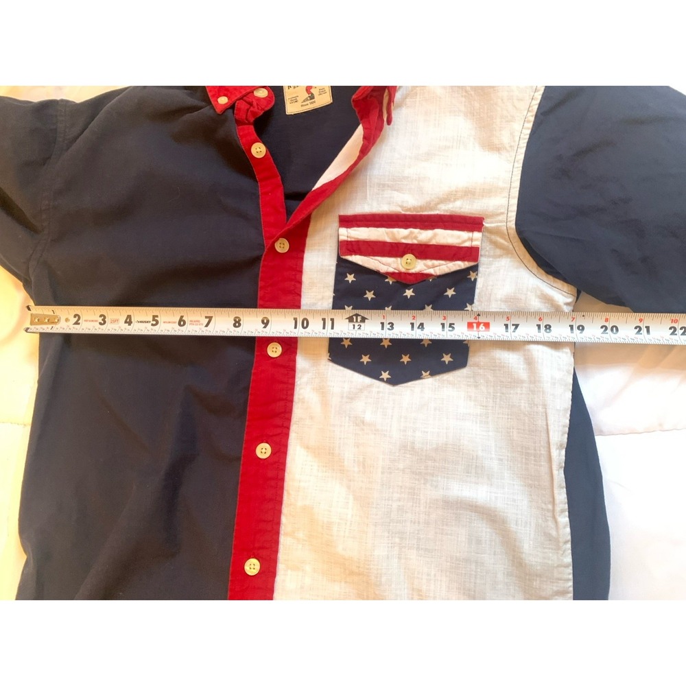 Red Head Button Down‎ Short Sleeve Shirt Mens Small American Flag All Over Print - Picture 6 of 10